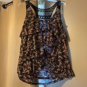 No Boundaries ruffled floral print tank top